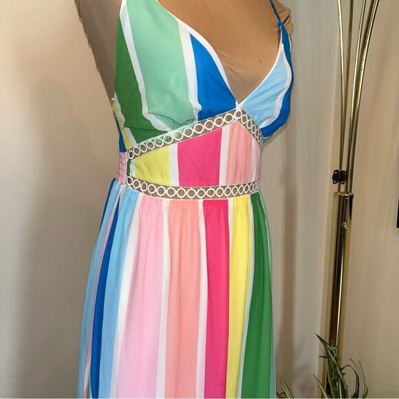 A. Calvin BLUSH STRIPED MULTI COLOR MAXI DRESS WITH CRISS CROSS BACK Small - Picture 6 of 7